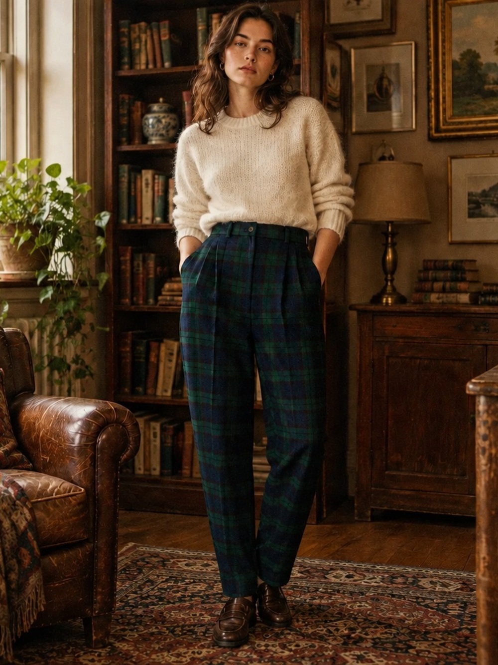 Vintage Pendleton Wool Plaid Trousers Women’s 8 (4/6 modern) Green Navy Pleated